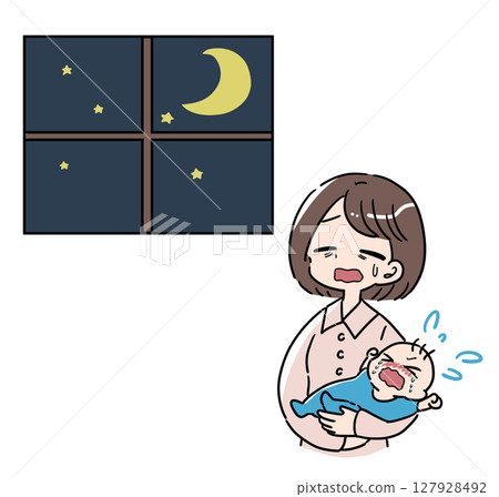 哭鬧的嬰兒和疲憊的母親 哭鬧的嬰兒和疲憊的母親 127928492