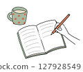 Illustration of hand writing in notebook 127928549