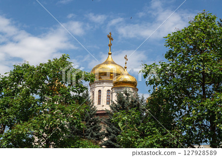 Christ the Saviour or Spassky Cathedral aerial view in Pyatigorsk, a spa city in Caucasian Mineral Waters region in Russia, Stavropol Krai in Russia Christ the Saviour or Spassky Cathedral aerial view in Pyatigorsk, a spa city in Caucasian Mineral Waters region in Russia, Stavropol Krai in Russia 127928589