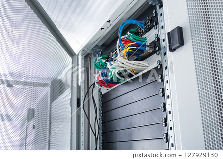 Server room with racks in internet data center Server room with racks in internet data center 127929130