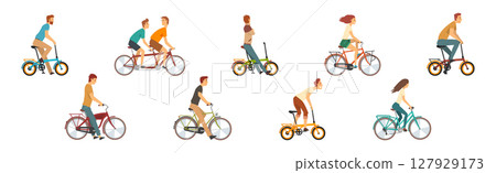 Man and Woman Character Riding Bicycle Enjoy Sport Vector Set Man and Woman Character Riding Bicycle Enjoy Sport Vector Set 127929173