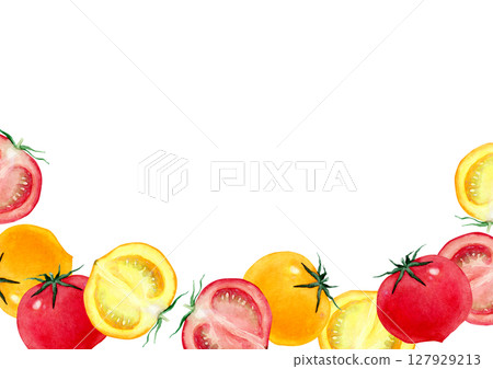 Tomato vegetable background frame watercolor illustration 127929213