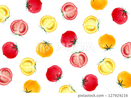 Tomato vegetable background pattern watercolor illustration 127929216
