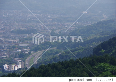 View of the Matsuyama Expressway and Mishima-Kawanoe Interchange from the Guseido Observatory in Shikokuchuo City, Ehime Prefecture View of the Matsuyama Expressway and Mishima-Kawanoe Interchange from the Guseido Observatory in Shikokuchuo City, Ehime Prefecture 127929261