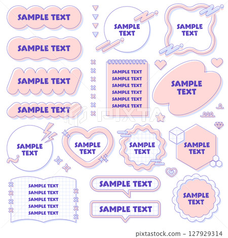 可愛蓬鬆的Y2K相框套裝。裝飾，裝飾框，花式波普，粉紅色，藍色 127929314