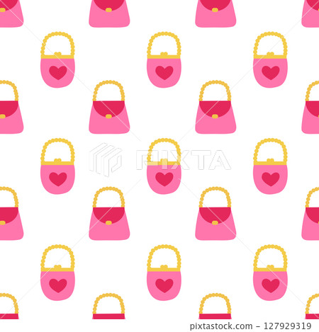 Seamless pattern with Princess Pink Bag. Vector flat illustration. 127929319
