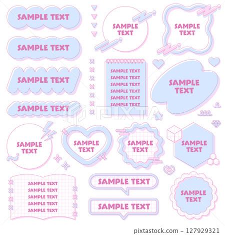 A cute and fluffy y2k frame set. Decoration, decorative frame, fancy pop, pink, blue 127929321