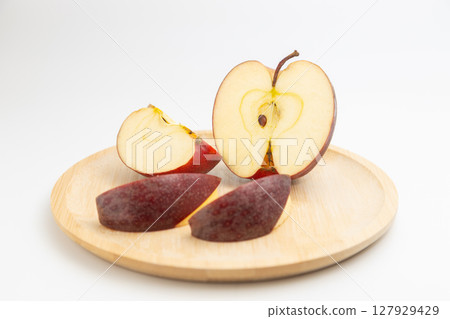 Stock photo of small New Zealand apples Cross section of apple 127929429