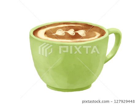 黃綠色杯咖啡拿鐵水彩 127929448