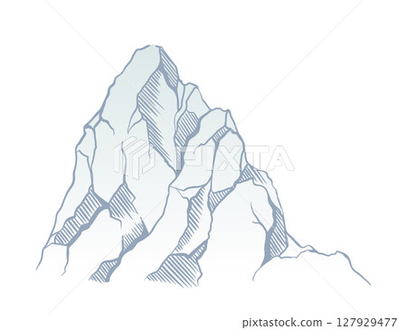 Mountain climbing route to top rock with red flag on peak. Business journey path in progress, way to success or concept of goal. Vector illustration 127929477