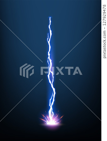 Lightning animation with sparks. Electricity thunderbolt danger, light electric powerful thunder. Bright energy effect, Vector illustration 127929478