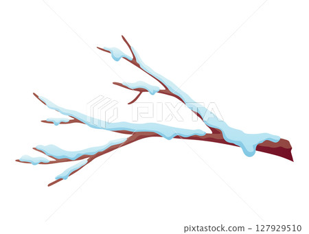 Winter nature design element set. Snow symbol, snowy branch. Snowy decoration isolated on white background. Vector cartoon illustration 127929510