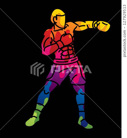 Boxer Punching Action Muay Thai Kickboxing Boxing Sport Cartoon Graphic Vector 127929513