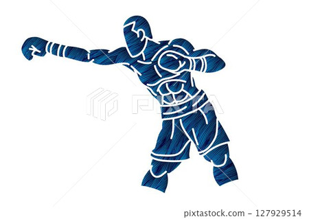 Boxer Punching Action Muay Thai Kickboxing Boxing Sport Cartoon Graphic Vector 127929514