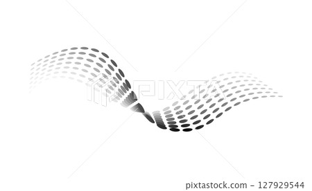 Dotted halftone waves. Flowing wavy lines pattern. Abstract liquid shapes, wave effect dotted gradient texture. Curve textures with halftone circular point isolated on white background Dotted halftone waves. Flowing wavy lines pattern. Abstract liquid shapes, wave effect dotted gradient texture. Curve textures with halftone circular point isolated on white background 127929544