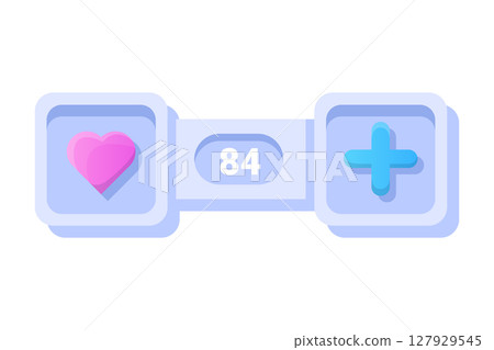 Game UI button. Mobile application or game interface element. Cartoon colorful design. Sticker or label for user interface Game UI button. Mobile application or game interface element. Cartoon colorful design. Sticker or label for user interface 127929545