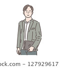 Illustration of a stylish businessman holding a laptop 127929617