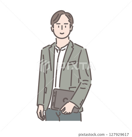 Illustration of a stylish businessman holding a laptop 127929617