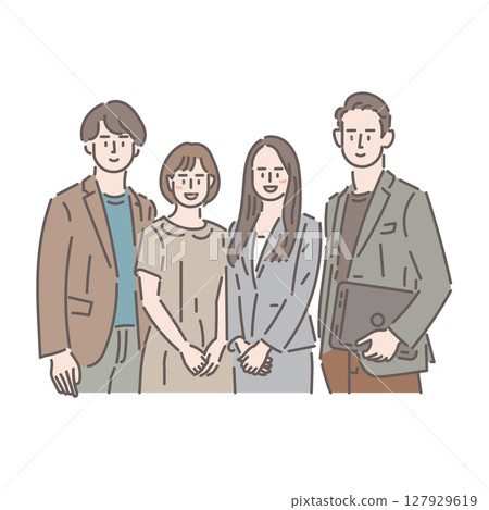 Illustration of team members at work lined up together Illustration of team members at work lined up together 127929619