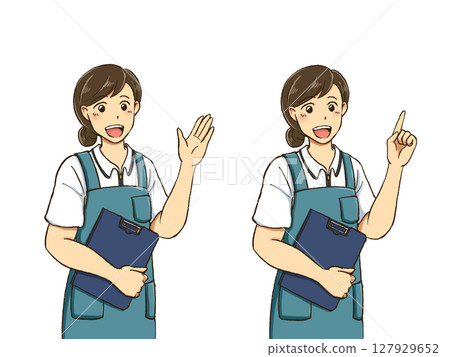 穿著圍裙的女人的姿勢集 127929652