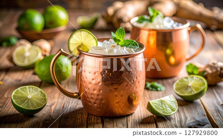 Fresh, hot lemon and mint tea, a healthy and refreshing beverage in a glass cup on a white table Fresh, hot lemon and mint tea, a healthy and refreshing beverage in a glass cup on a white table 127929800