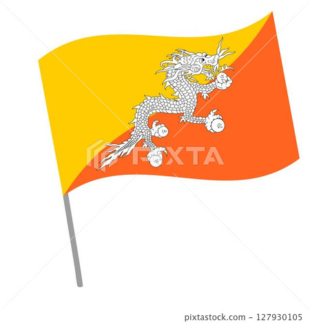 Bhutan national flag flutters with flagpole Bhutan national flag flutters with flagpole 127930105