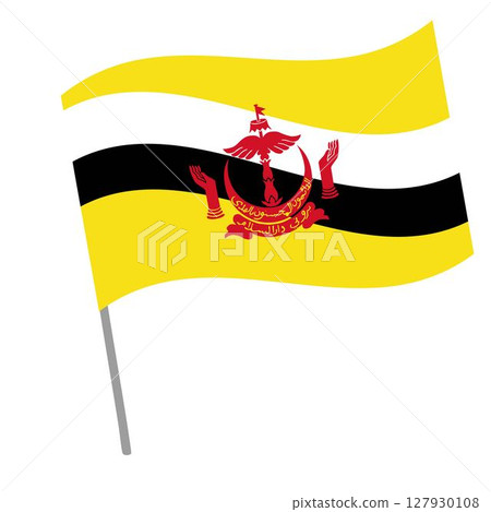 Brunei national flag flutters with flagpole Brunei national flag flutters with flagpole 127930108