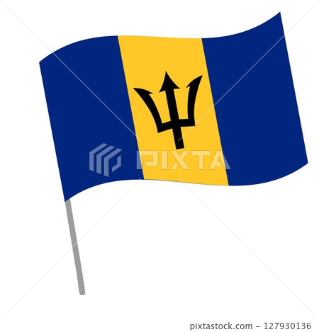 Barbados national flag flutters with flagpole Barbados national flag flutters with flagpole 127930136