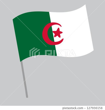 Algeria national flag flutters with flagpole Algeria national flag flutters with flagpole 127930158