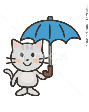 Illustration of a cute cat holding an umbrella 127930620