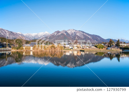 Winter scenery of Minamijigami Pond (commonly known as Jiji Pond) in Mizusawa-cho, Yokkaichi City, Mie Prefecture 127930799
