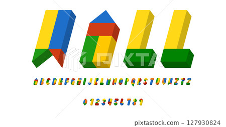 Set of alphabets font letters and numbers modern abstract design with geometric shapes with 3D concept vector illustration 127930824