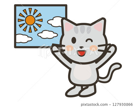 Illustration of a cute cat happy about the good weather 127930866