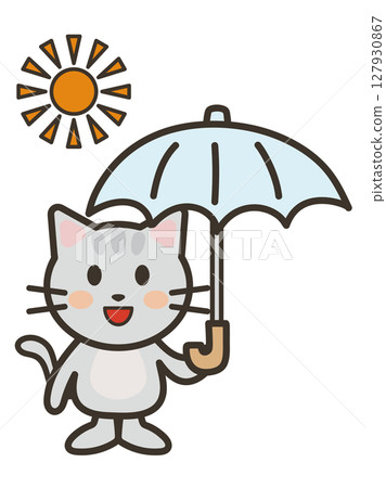 Illustration of a cute cat holding a parasol 127930867