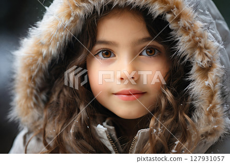 portrait of a child girl enjoying snow and winter portrait of a child girl enjoying snow and winter 127931057