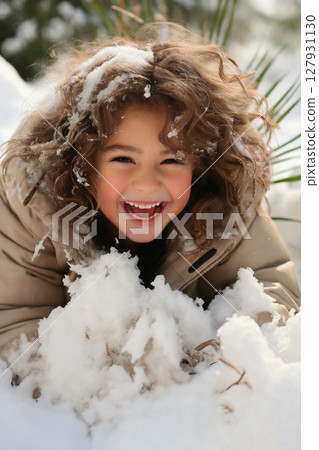 portrait of a child girl enjoying snow and winter portrait of a child girl enjoying snow and winter 127931130
