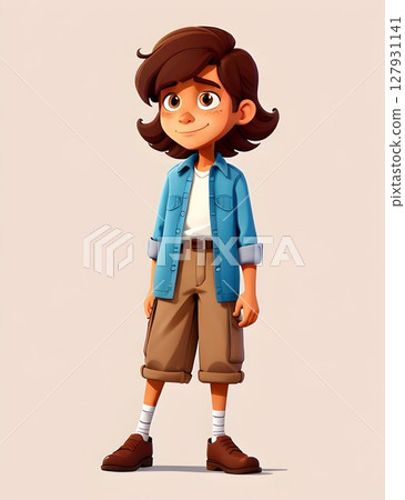 Young female explorer standing in casual attire, beaming with adventurous spirit, gazing upward against bright minimalist background, embodying youthful enthusiasm and wanderlust 127931141