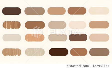 Brown palette, Large collection of watercolor paint swatches forming a gradient, ideal for graphic design projects needing a touch of elegance and sophistication 127931145