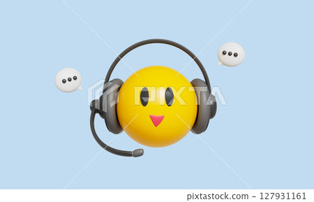 Call Center Customer Service Emoji with Headset . 3D Rendering. Call Center Customer Service Emoji with Headset . 3D Rendering. 127931161