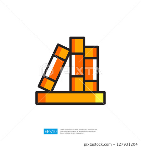 Illustration of Colorful Stack of Books in Orange and Yellow Tones as a Reading Icon for Education and Knowledge 127931204