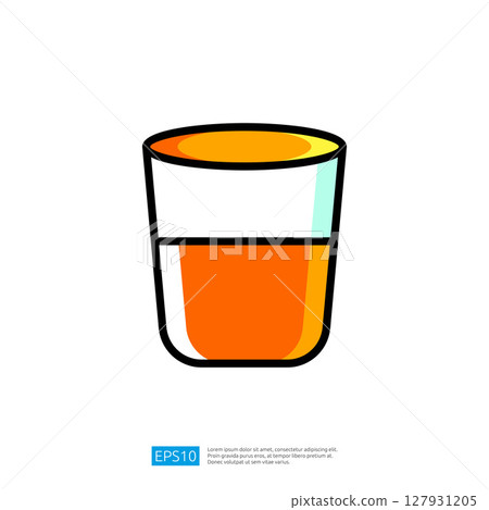 Colorful Icon of a Tall Glass Containing Orange Liquid with Bright Yellow Tones and Smooth Simple Design 127931205