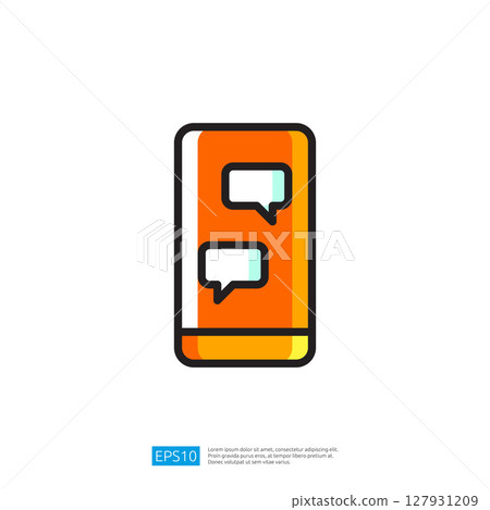 Stylized Smartphone Icon with Messaging Bubbles on an Orange Background Representing Digital Communication and Social Interaction 127931209