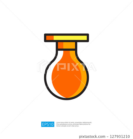 Colorful Icon of Orange Science Flask with Yellow Top Representing Research Laboratory and Creative Experimentation 127931210