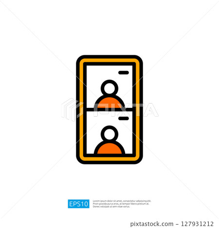 Modern Communication Icon Featuring Two User Portraits Displayed in Vertical Phone Interface Design Modern Communication Icon Featuring Two User Portraits Displayed in Vertical Phone Interface Design 127931212
