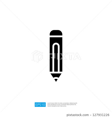 Minimalistic Black Icon of Pencil Symmetrically Positioned on White Background Representing Writing and Creativity Minimalistic Black Icon of Pencil Symmetrically Positioned on White Background Representing Writing and Creativity 127931226