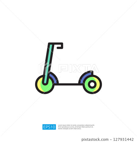 Colorful Icon of a Modern Scooter for Urban Transportation with Playful Design Elements and Simplistic Aesthetic Colorful Icon of a Modern Scooter for Urban Transportation with Playful Design Elements and Simplistic Aesthetic 127931442