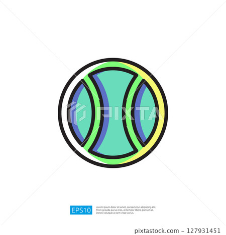 Colorful Icon of a Tennis Ball Graphic Design with Green Blue and Yellow Sections on a White Background Colorful Icon of a Tennis Ball Graphic Design with Green Blue and Yellow Sections on a White Background 127931451