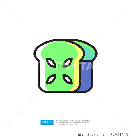 Sliced Bread Icon Featuring Fresh Green and Yellow Tones with Simple Shape Design and Bold Outline 127931455