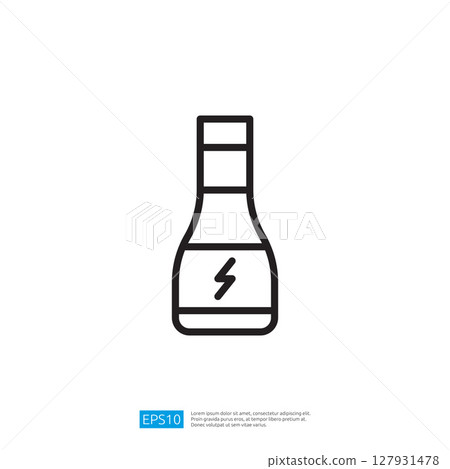 Minimalist Icon of an Energy Drink Bottle with a Lightning Symbol Representing Power and Refreshment in a Simple Outline Design 127931478