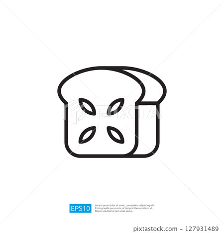 Illustration of a Minimalist Icon of Two Slices of Bread with Decorative Floral Elements Against White Background 127931489